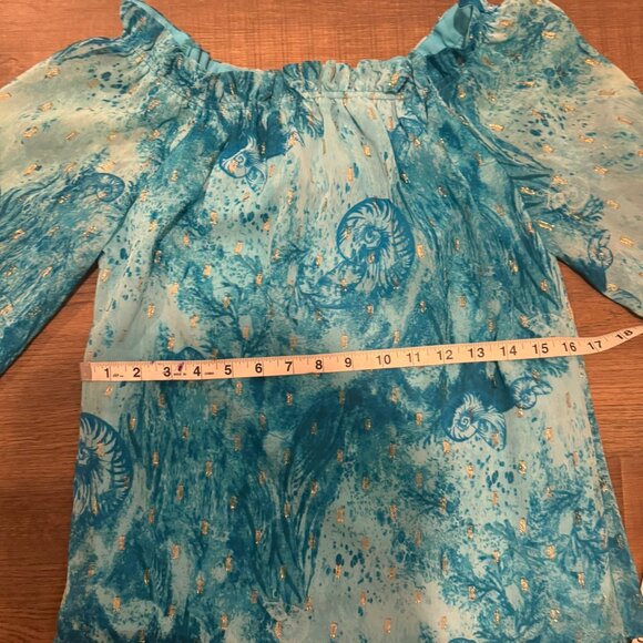 White House Black Market Off the Shoulder Clip-Dot Blouse - Picture 6 of 6